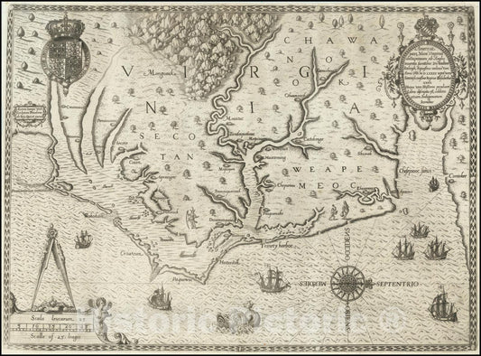 Historic Map : Americae pars, nunc Virginia dicta primum ab Anglis inventa Sumtibus Dn. Walteri Raleigh Equesstris ordinis, MDLXXXV , 1590, Vintage Wall Art