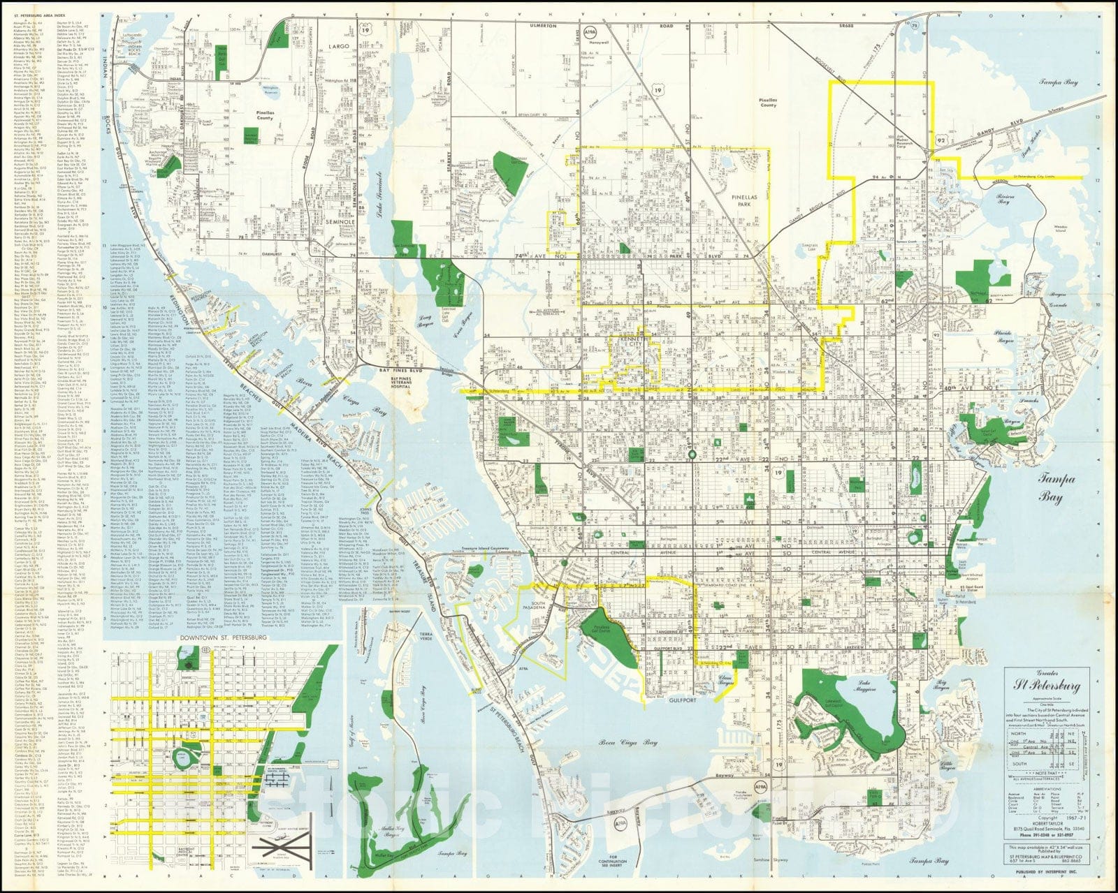 Historic Map : Pinellas County Greater St. Petersburg Clearwater, 1967, Vintage Wall Art