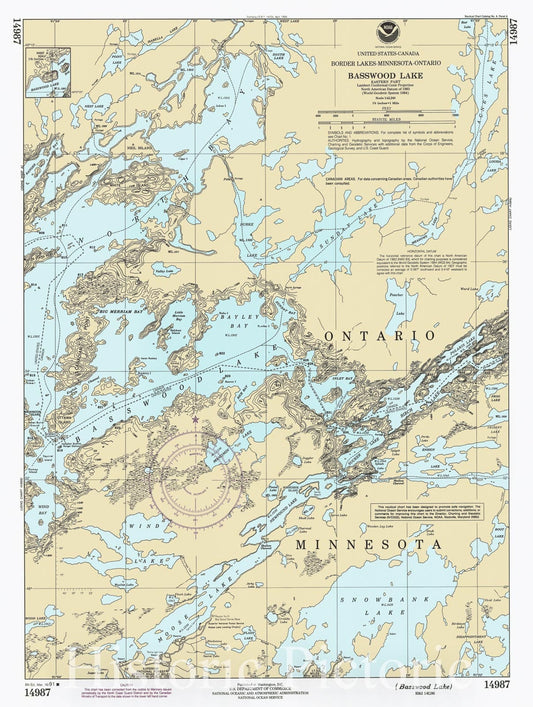 Basswood Lake Nautical Chart 1991 - Historical Map Print