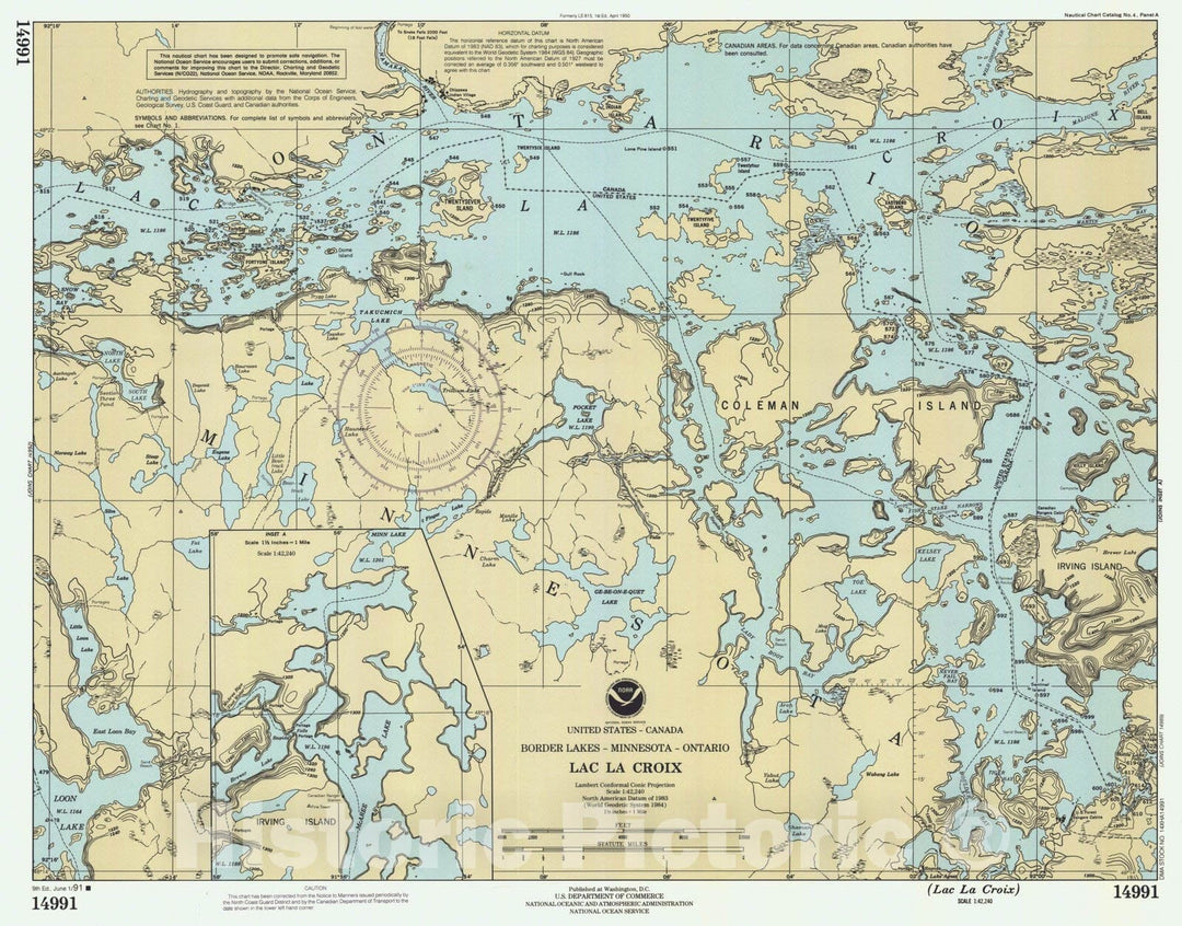 Historic Nautical Map - Lac La Croix, MN, 1991 NOAA Chart - Vintage Wall Art