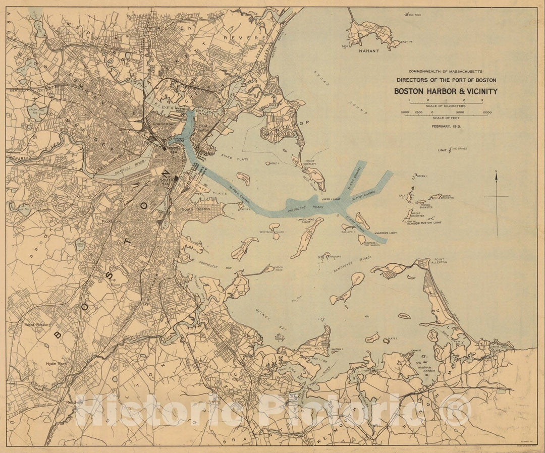 Historic Nautical Map - Boston Harbor & Vicinity, MA, 1913 NOAA City Plan - Vintage Wall Art