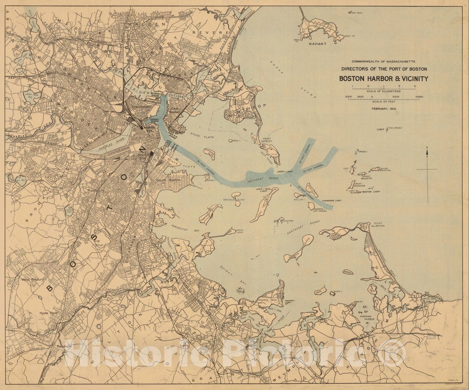 Historic Nautical Map - Boston Harbor & Vicinity, MA, 1913 NOAA City Plan - Vintage Wall Art