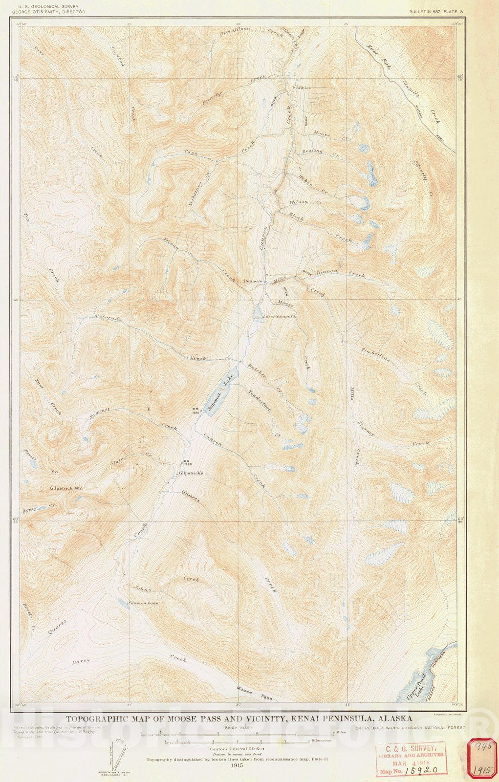 Historic Nautical Map - Topographic Map Of Moose Pass And Vicinity Kenai Peninsula, AK, 1915 NOAA Topographic - Vintage Wall Art