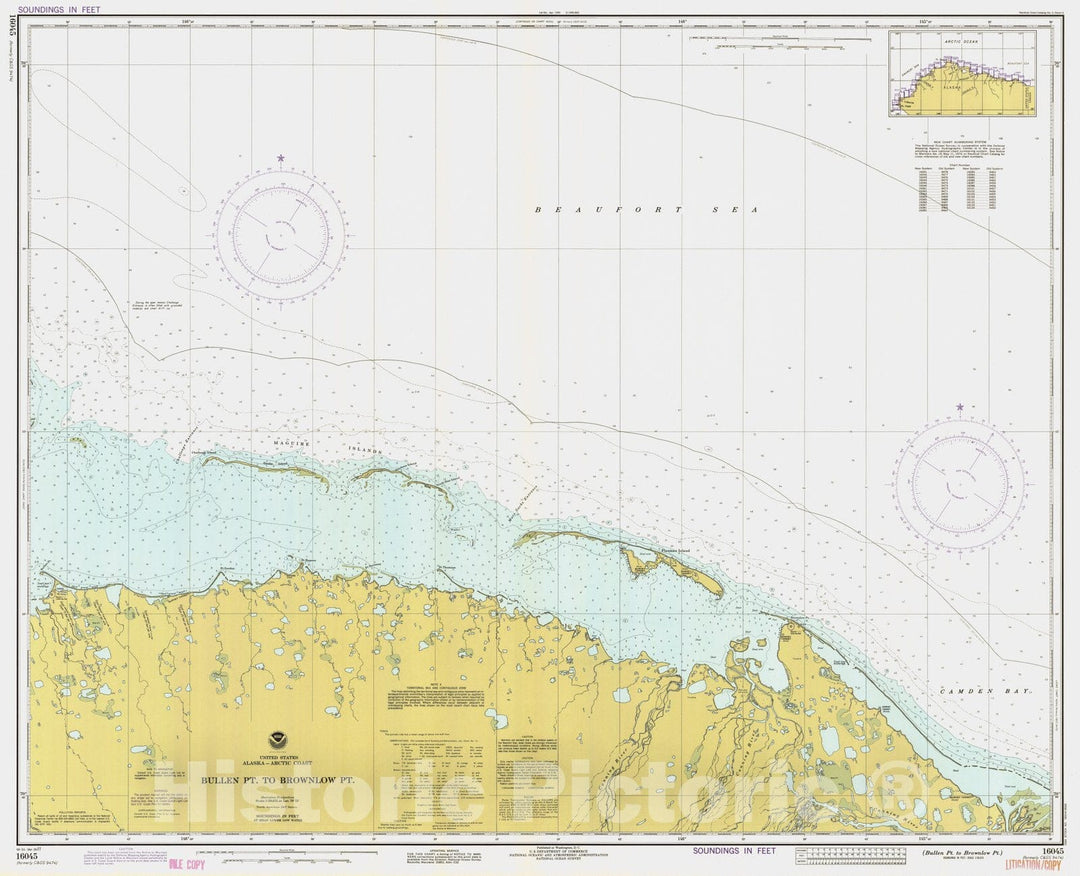 Historic Nautical Map - Bullen Pt To Brownlow Pt, AK, 1977 NOAA Chart - Vintage Wall Art