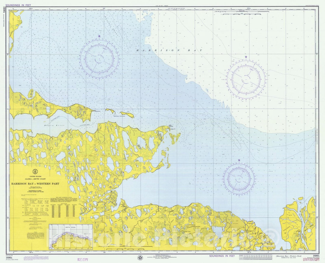 Historic Nautical Map - Harrison Bay-Western Part, AK, 1974 NOAA Chart - Vintage Wall Art