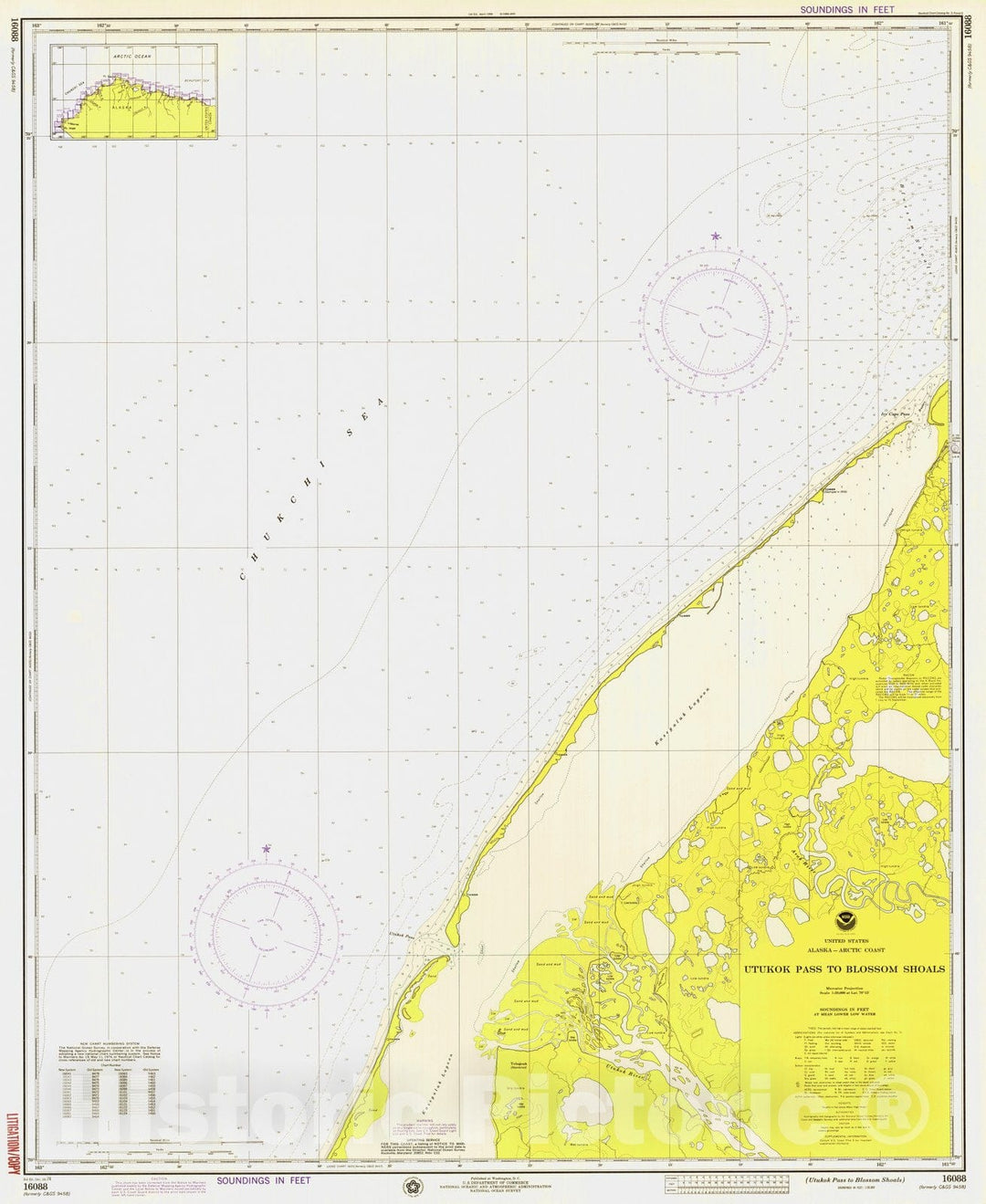 Historic Historic Nautical Map - Utukok Pass To Blossom Shoals, AK, 1974 NOAA Chart - Antique Vintage Decor Poster Wall Art Reproduction