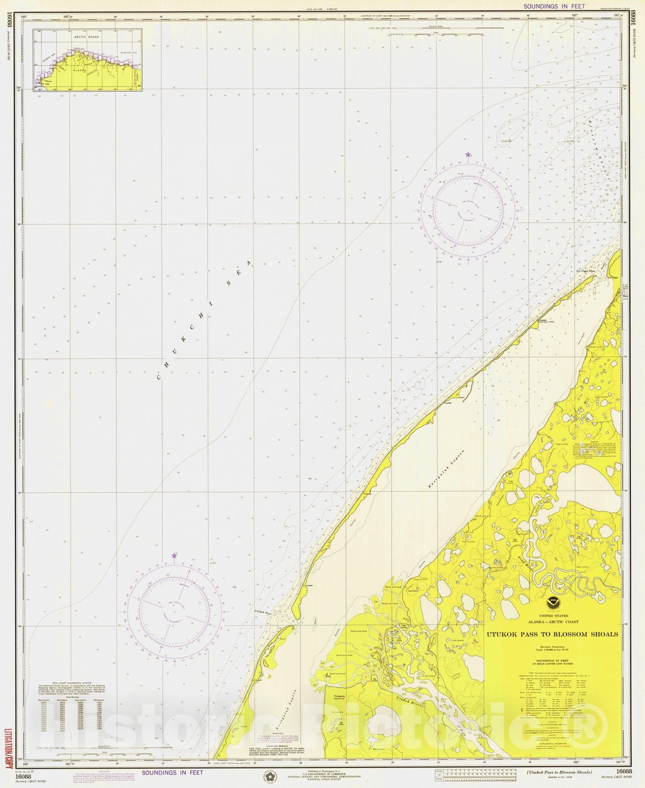 Historic Historic Nautical Map - Utukok Pass To Blossom Shoals, AK, 1974 NOAA Chart - Antique Vintage Decor Poster Wall Art Reproduction