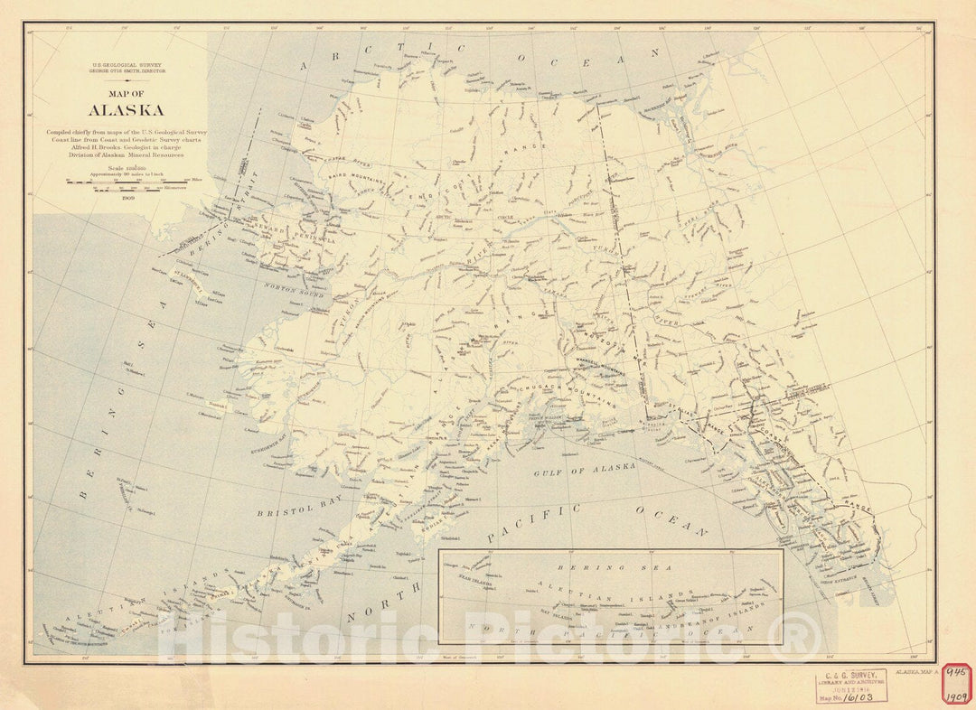 Historic Nautical Map - Map Of Alaska, AK, 1909 NOAA Chart - Vintage Wall Art