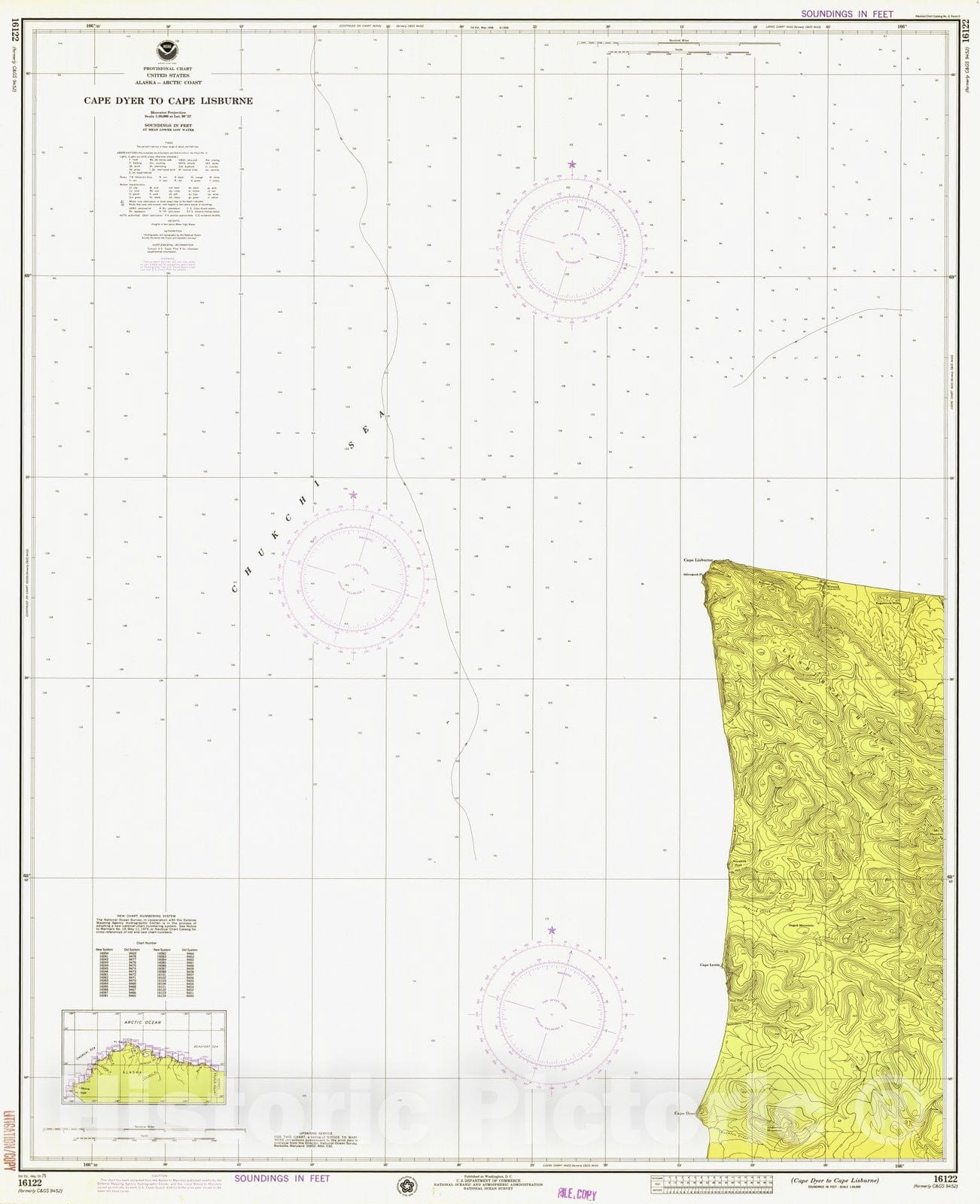Historic Nautical Map - Cape Dyer To Cape Lisburne, AK, 1975 NOAA Chart - Vintage Wall Art