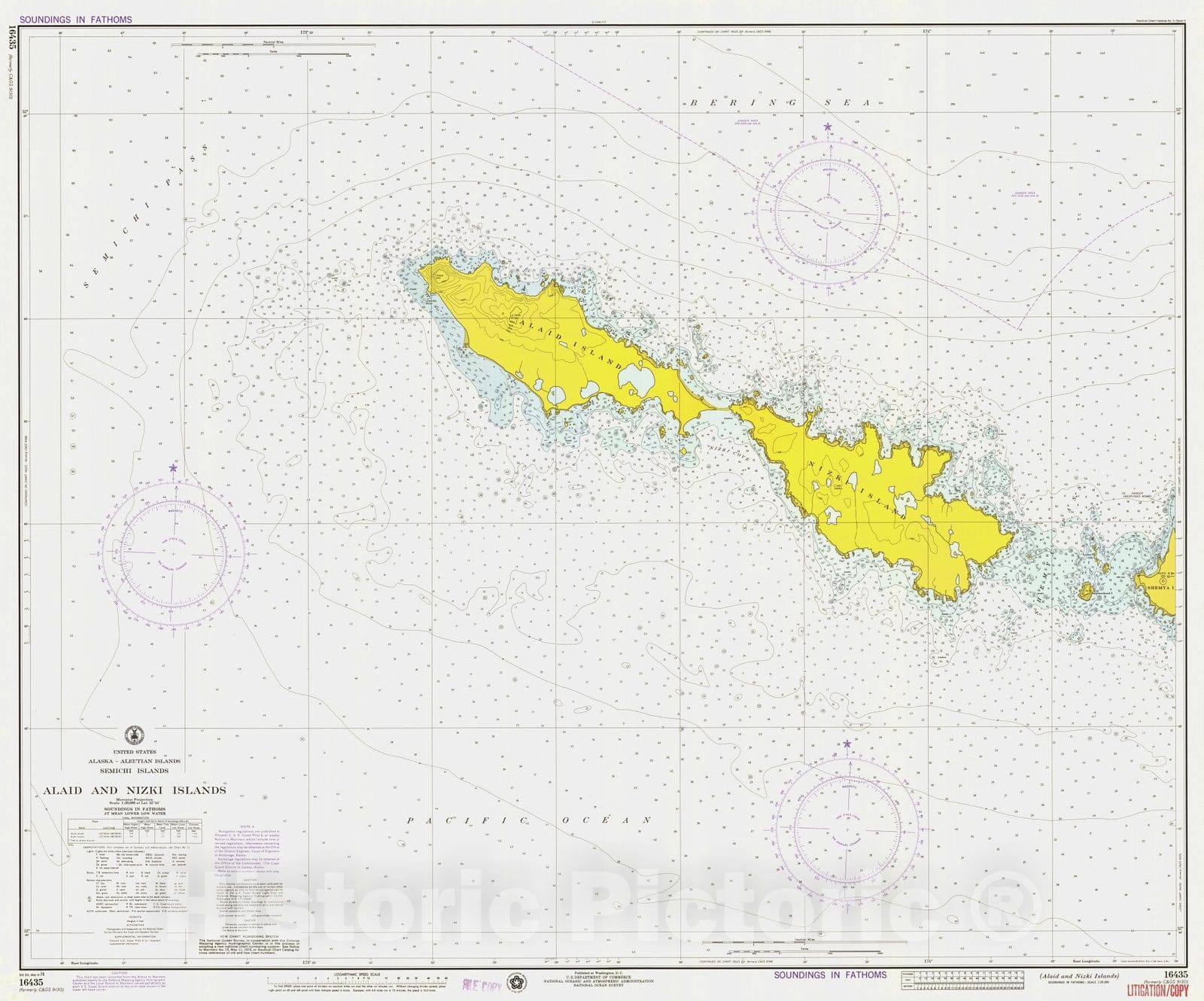 Historic Nautical Map - Alaid And Nizki Islands, AK, 1974 NOAA Chart - Vintage Wall Art