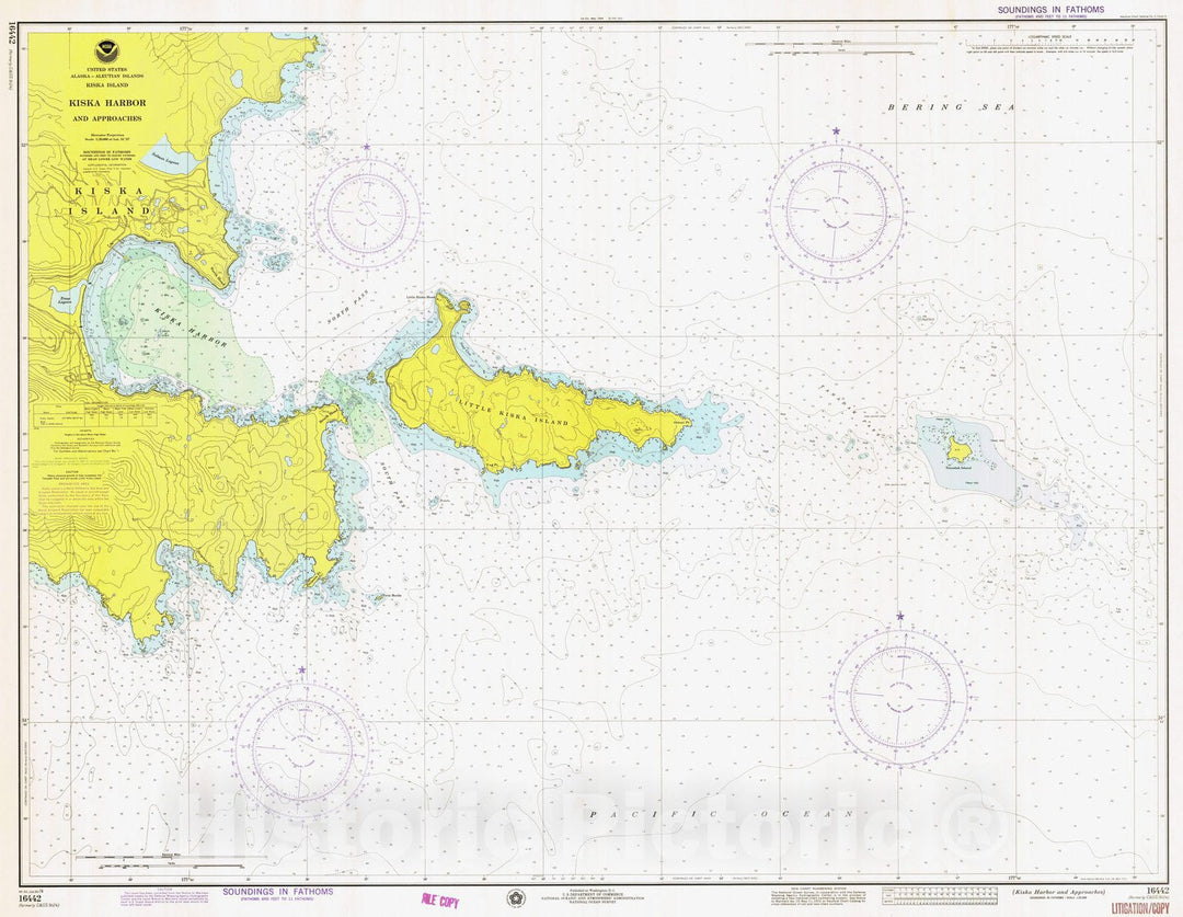 Historic Nautical Map - Kiska Harbor And Approaches, AK, 1974 NOAA Chart - Vintage Wall Art