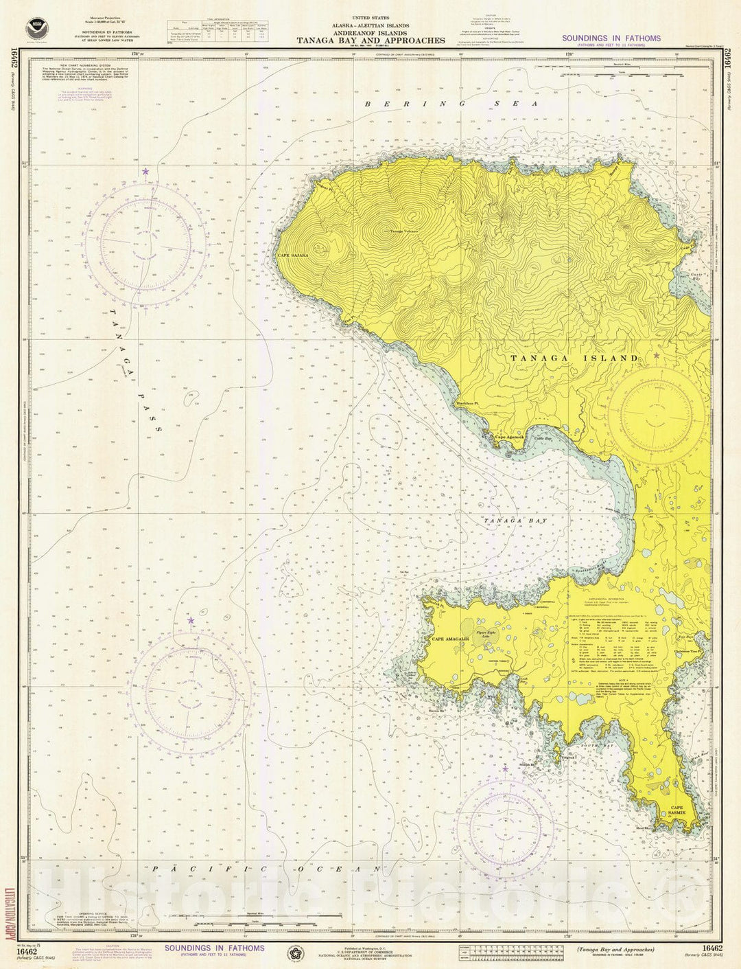 Historic Nautical Map - Tanaga Bay And Approaches, AK, 1975 NOAA Chart - Vintage Wall Art