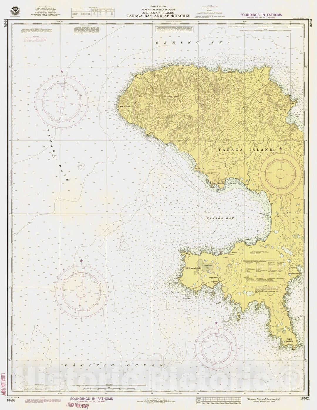 Historic Nautical Map - Tanaga Bay And Approaches, AK, 1990 NOAA Chart - Vintage Wall Art