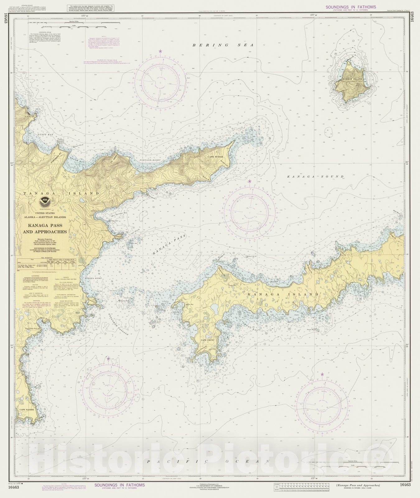 Historic Nautical Map - Kanaga Pass And Approaches, AK, 1991 NOAA Chart - Vintage Wall Art
