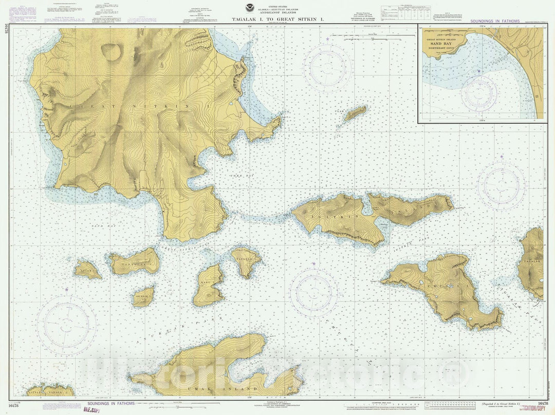 Historic Nautical Map - Tagalak Island To Great Sitkin Island, AK, 1978 NOAA Chart - Vintage Wall Art