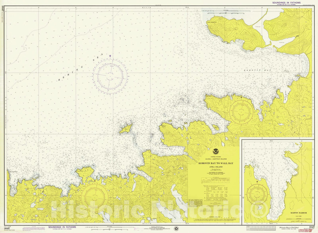 Historic Nautical Map - Korovin Bay To Wall Bay, AK, 1974 NOAA Chart - Vintage Wall Art