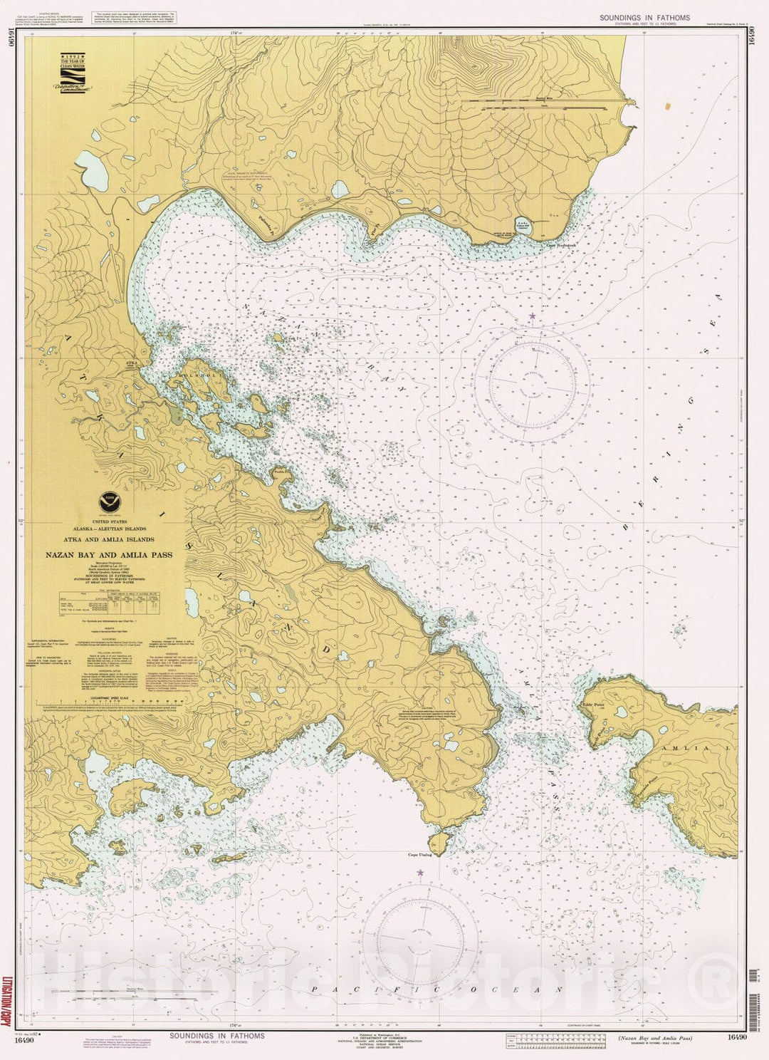 Historic Nautical Map - Nazan Bay And Amlia Pass, AK, 1992 NOAA Chart - Vintage Wall Art