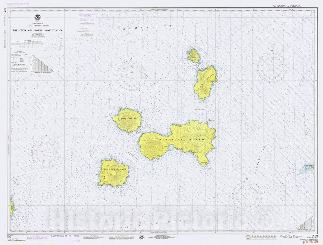 Historic Nautical Map - Islands Of Four Mountains, AK, 1976 NOAA Chart - Vintage Wall Art