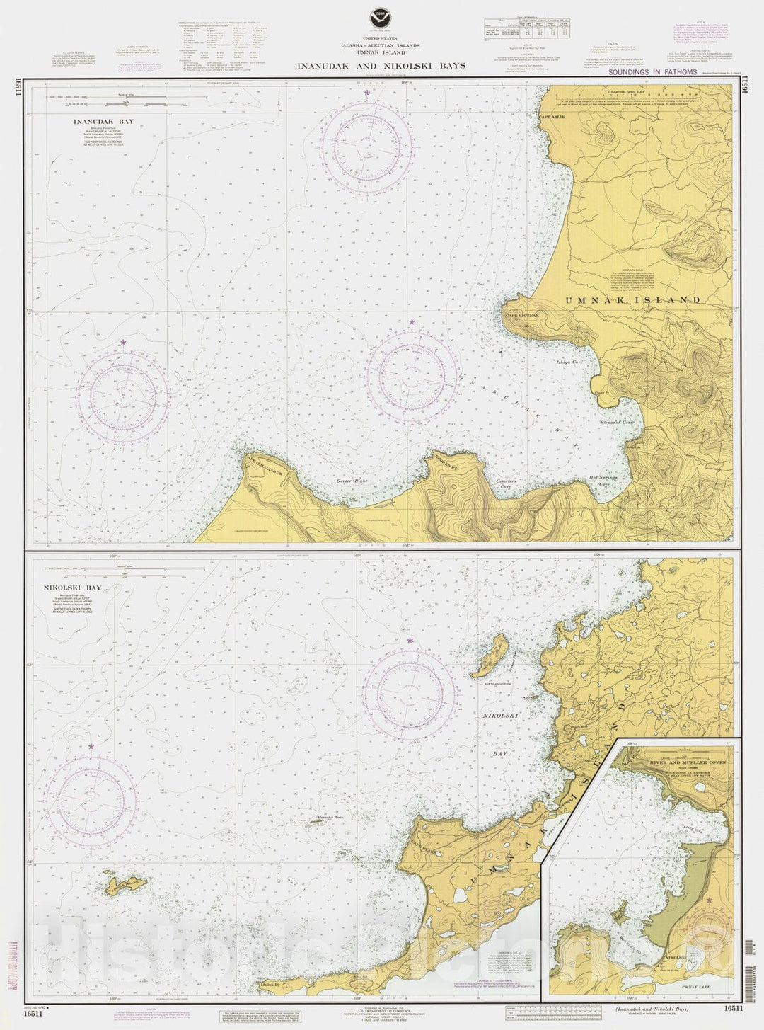 Historic Nautical Map - Inanudak And Nikolski Bays, AK, 1992 NOAA Chart - Vintage Wall Art