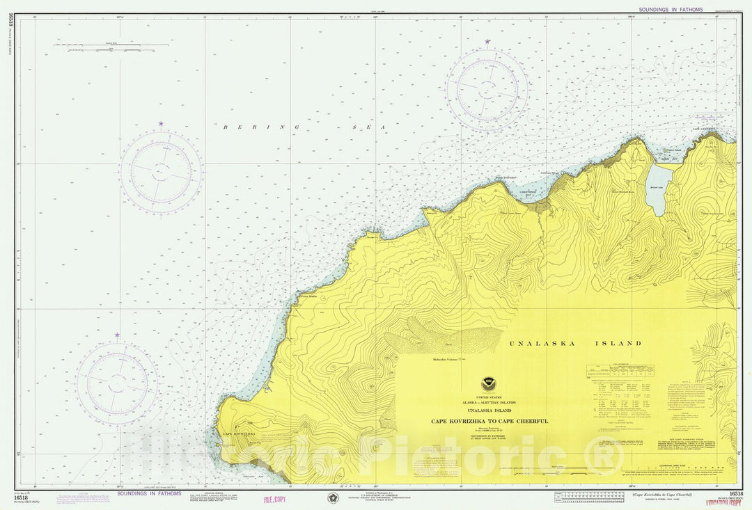 Historic Nautical Map - Cape Kovrizhka To Cape Cheerful, AK, 1975 NOAA Chart - Vintage Wall Art