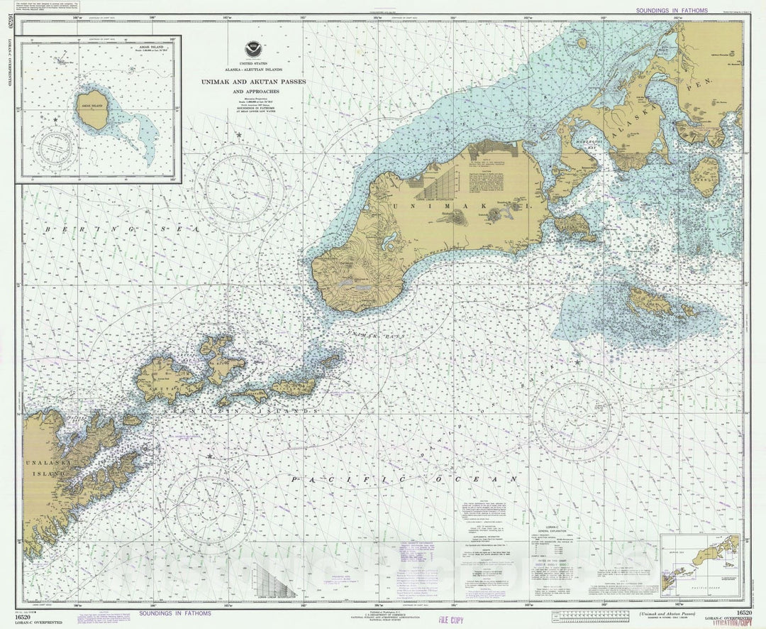 Historic Nautical Map - Unimak And Akutan Passes, AK, 1982 NOAA Chart - Vintage Wall Art
