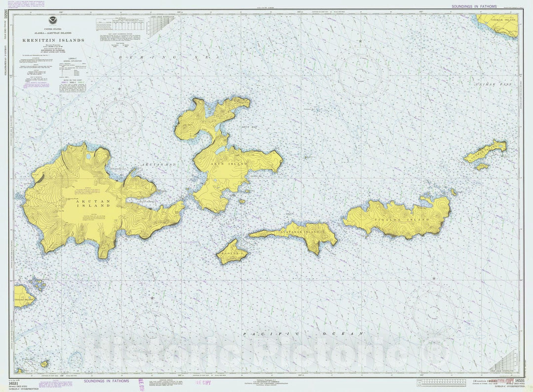 Historic Nautical Map - Krenitzin Islands, AK, 1976 NOAA Chart - Vintage Wall Art