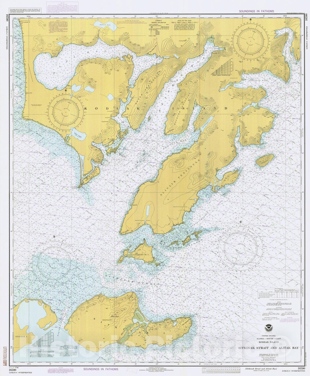 Historic Nautical Map - Sitkinak Strait And Alitak Bay, AK, 1983 NOAA Chart - Vintage Wall Art