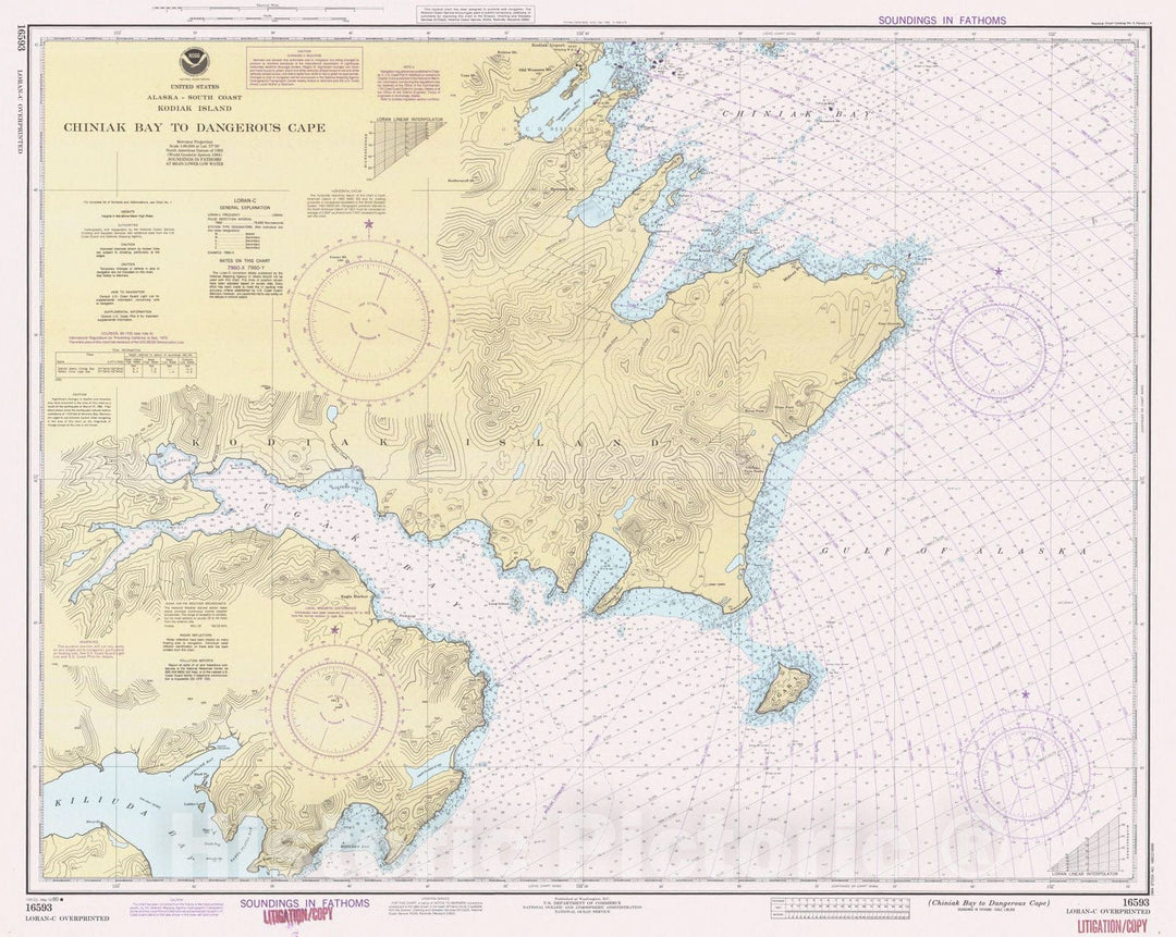 Historic Nautical Map - Chiniak Bay To Dangerous Cape, AK, 1990 NOAA Chart - Vintage Wall Art