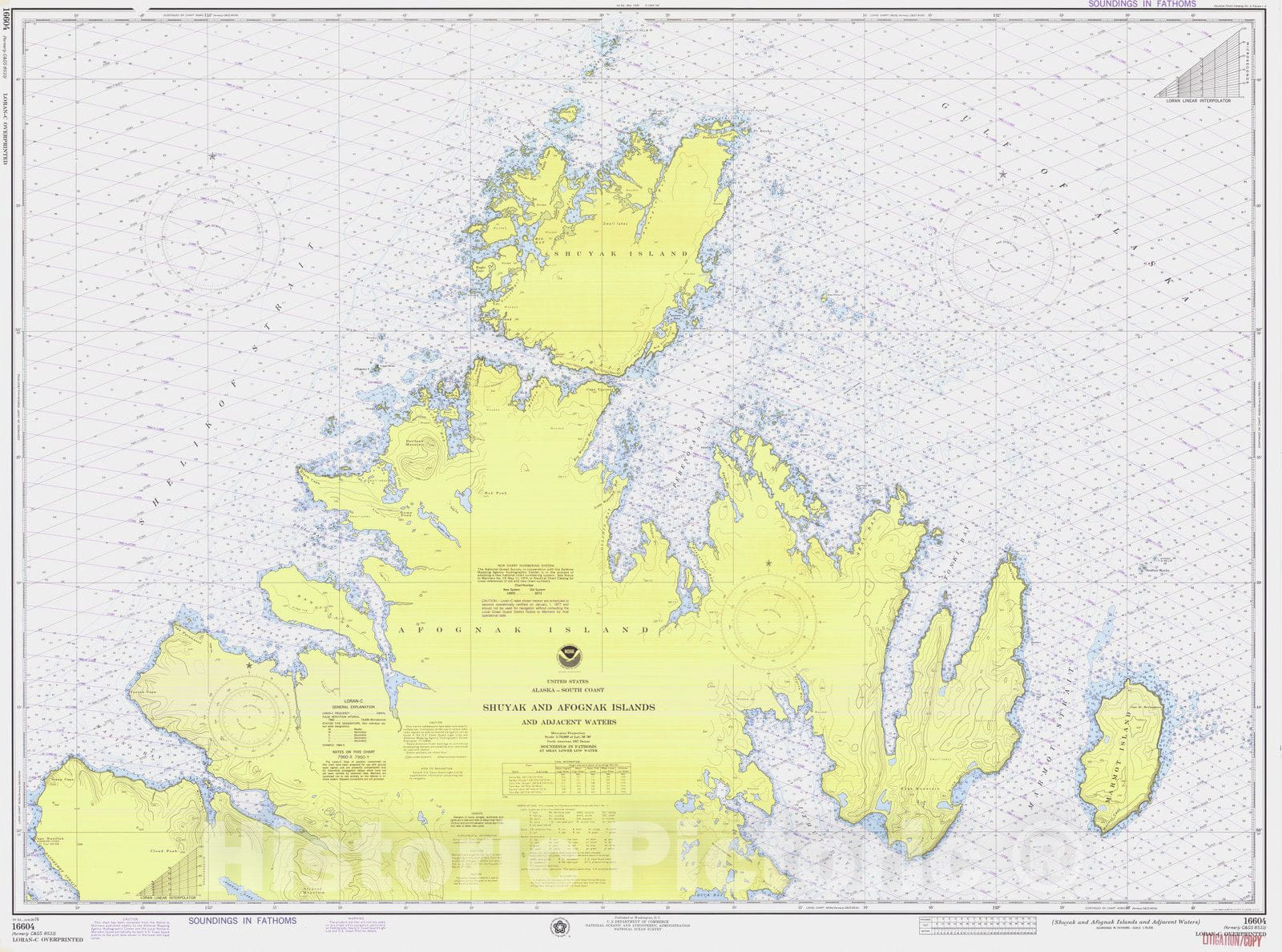 Historic Nautical Map - Shuyak And Afognak Islands And Adjacent Waters, AK, 1976 NOAA Chart - Vintage Wall Art