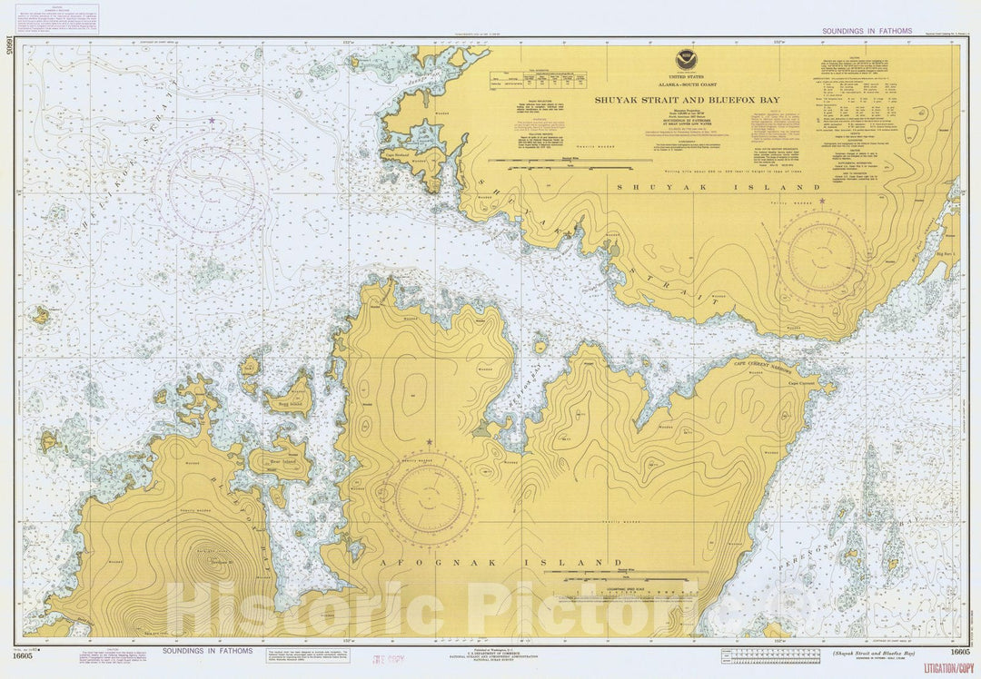 Historic Nautical Map - Shuyak Strait And Bluefox Bay, AK, 1983 NOAA Chart - Vintage Wall Art