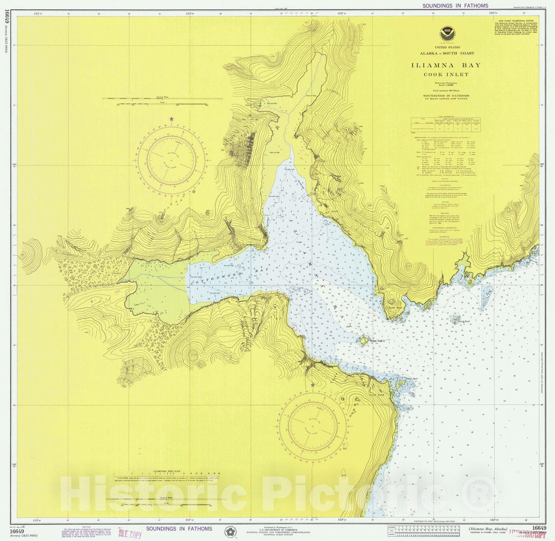 Historic Nautical Map - Iliamna Bay Alaska, AK, 1976 NOAA Chart - Vintage Wall Art