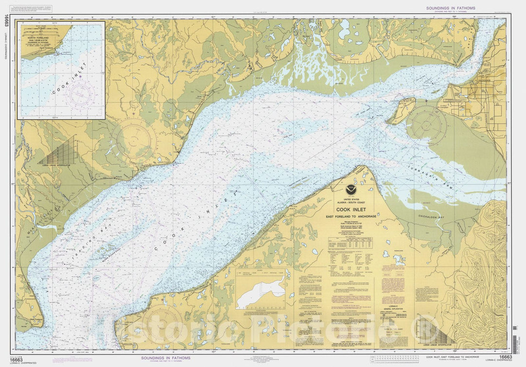 Historic Nautical Map - Cook Inlet East Foreland To Anchorage, AK, 1997 NOAA Chart - Vintage Wall Art