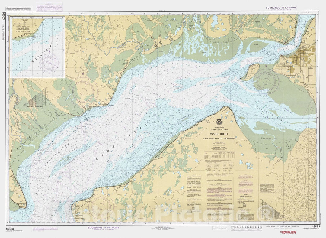 Historic Nautical Map - Cook Inlet East Foreland To Anchorage, AK, 1986 NOAA Chart - Vintage Wall Art