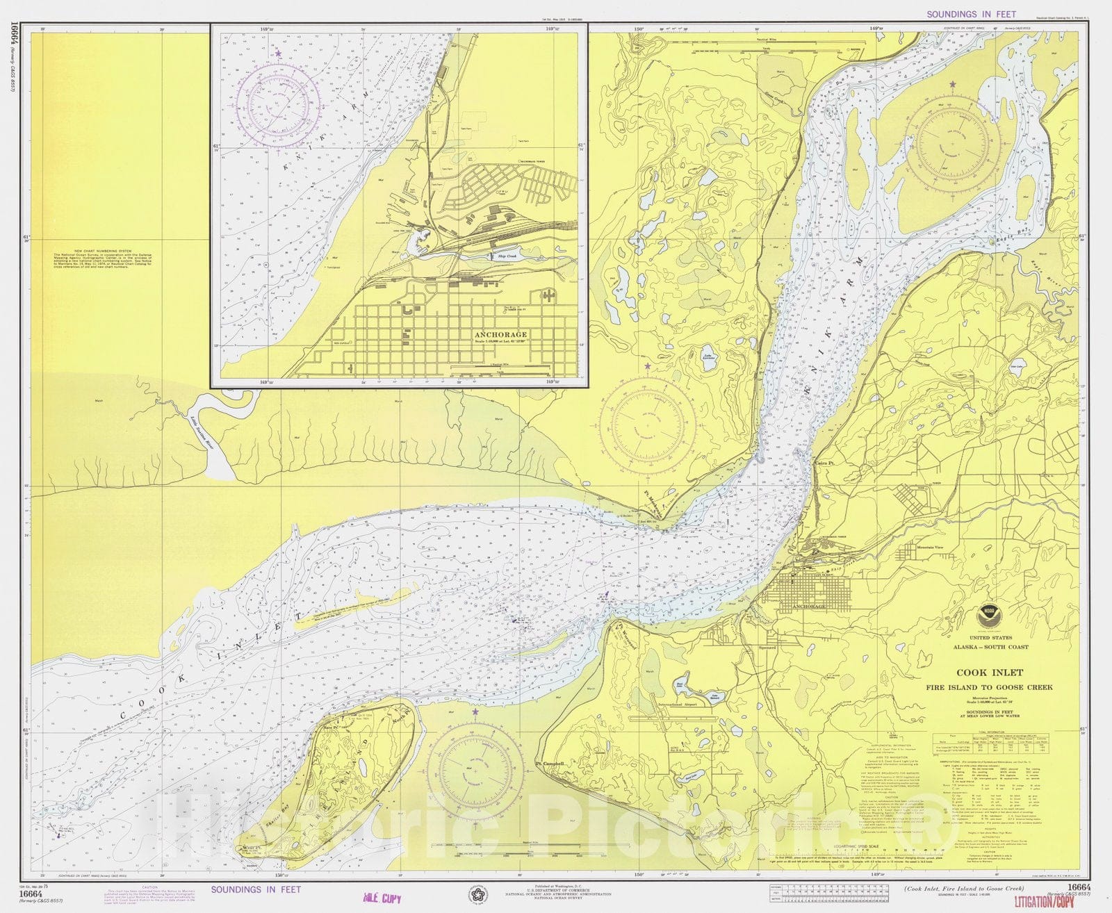 Historic Nautical Map - Cook Inlet Fire Island To Goose Creek, AK, 1975 NOAA Chart - Vintage Wall Art