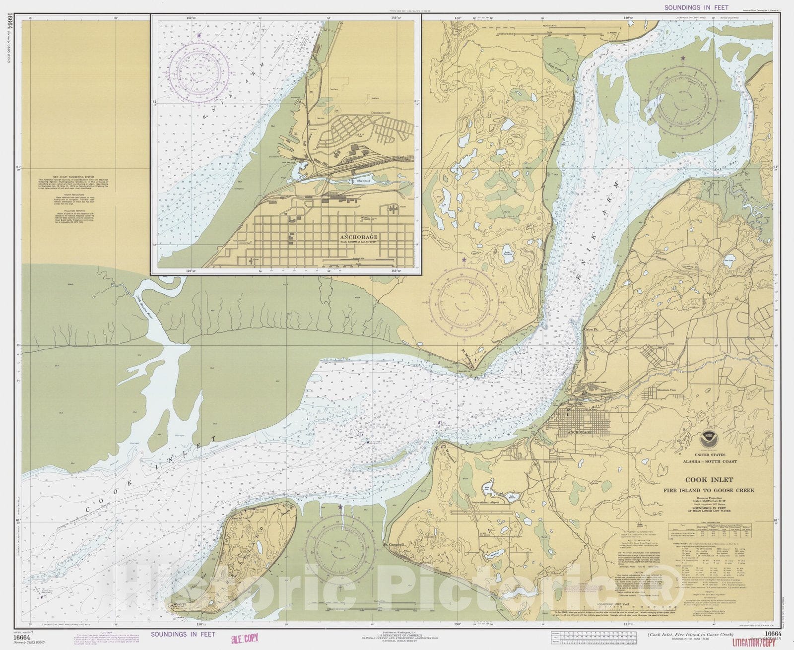 Historic Nautical Map - Cook Inlet Fire Island To Goose Creek, AK, 1977 NOAA Chart - Vintage Wall Art