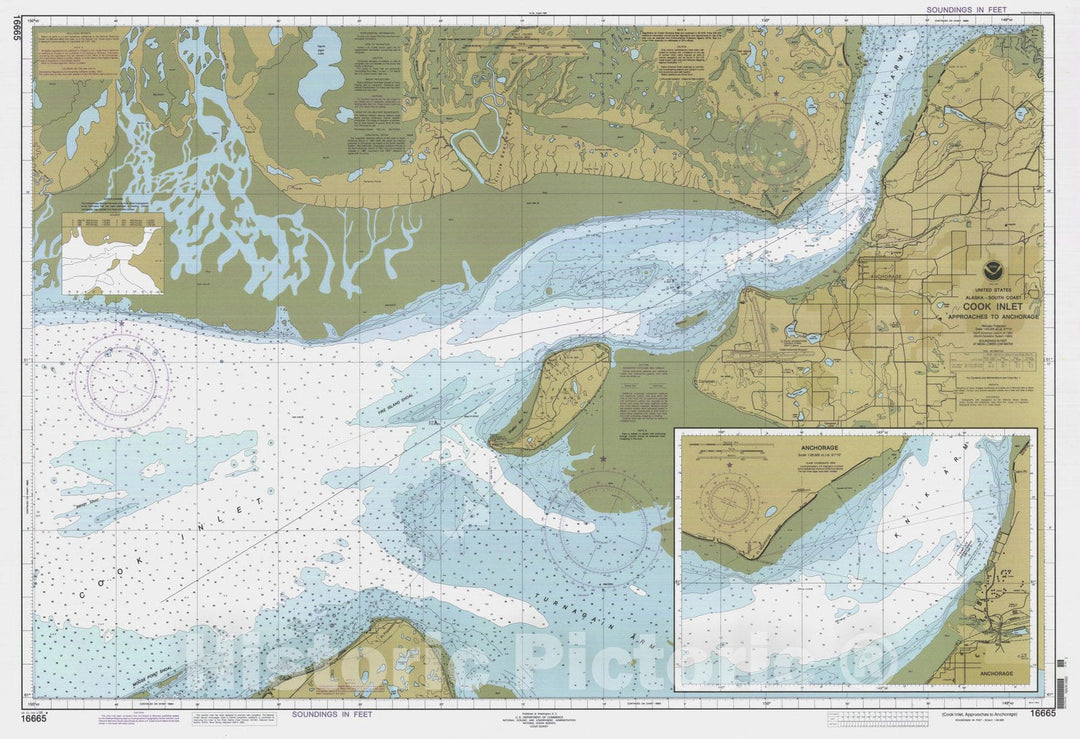 Historic Nautical Map - Cook Inlet Approaches To Anchorage, AK, 1996 NOAA Chart - Vintage Wall Art