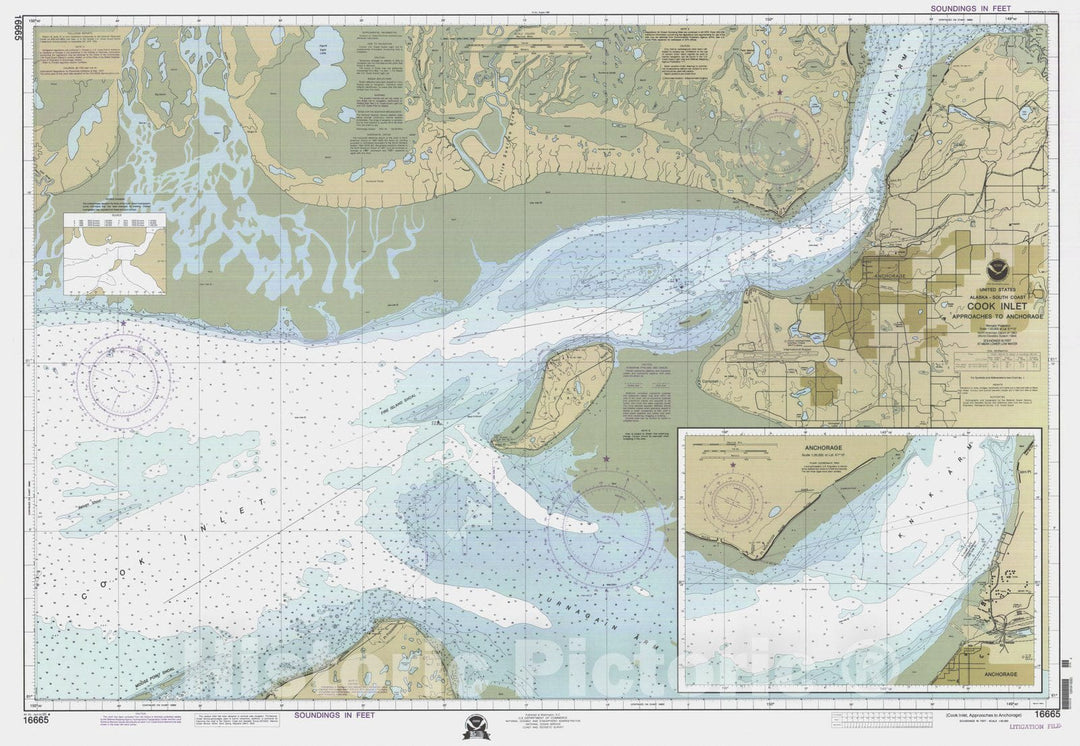 Historic Nautical Map - Cook Inlet Approaches To Anchorage, AK, 1995 NOAA Chart - Vintage Wall Art