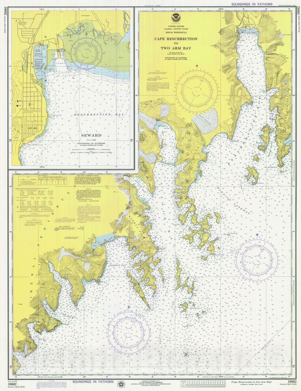 Historic Nautical Map - Cape Resurrection To Two Arm Bay, AK, 1976 NOAA Chart - Vintage Wall Art