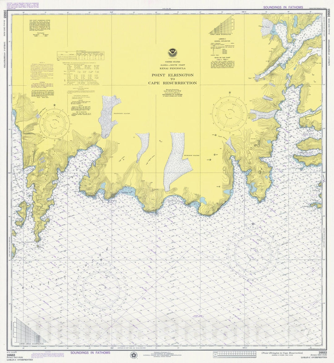 Historic Nautical Map - Point Elrington To Cape Resurrection, AK, 1976 NOAA Chart - Vintage Wall Art