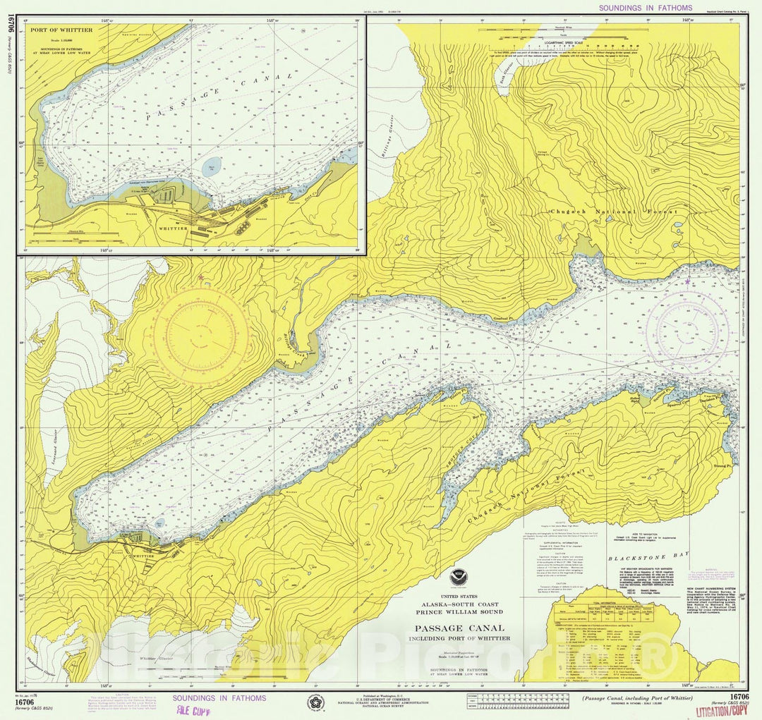 Historic Nautical Map - Passage Canal Including Port Of Whittier, AK, 1976 NOAA Chart - Vintage Wall Art