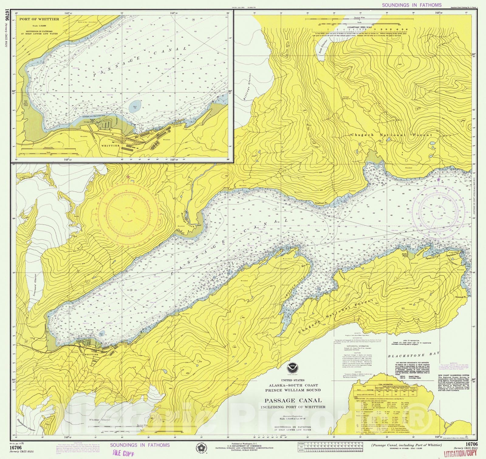Historic Nautical Map - Passage Canal Including Port Of Whittier, AK, 1976 NOAA Chart - Vintage Wall Art