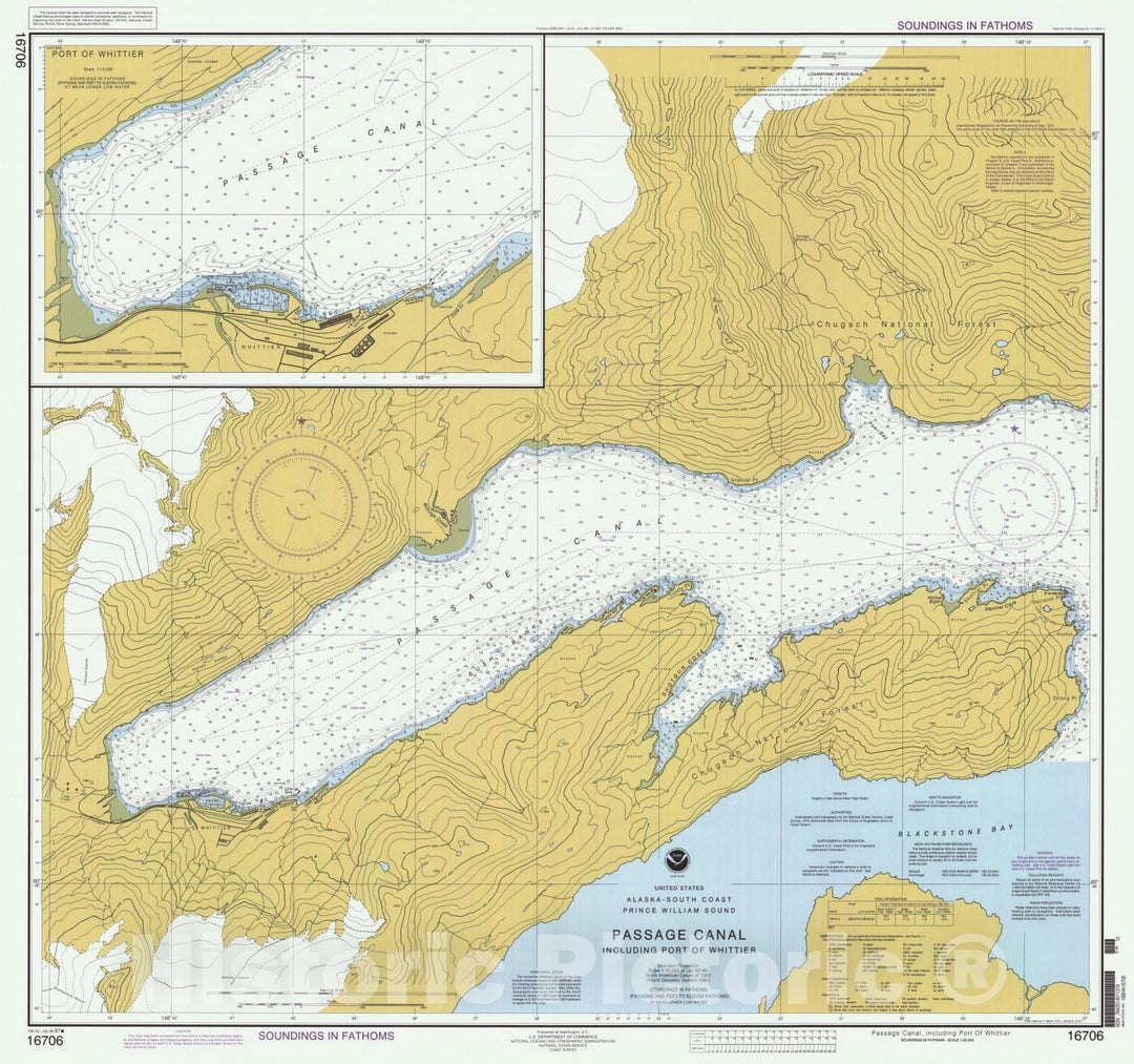 Historic Nautical Map - Passage Canal Including Port Of Whittier, AK, 1997 NOAA Chart - Vintage Wall Art