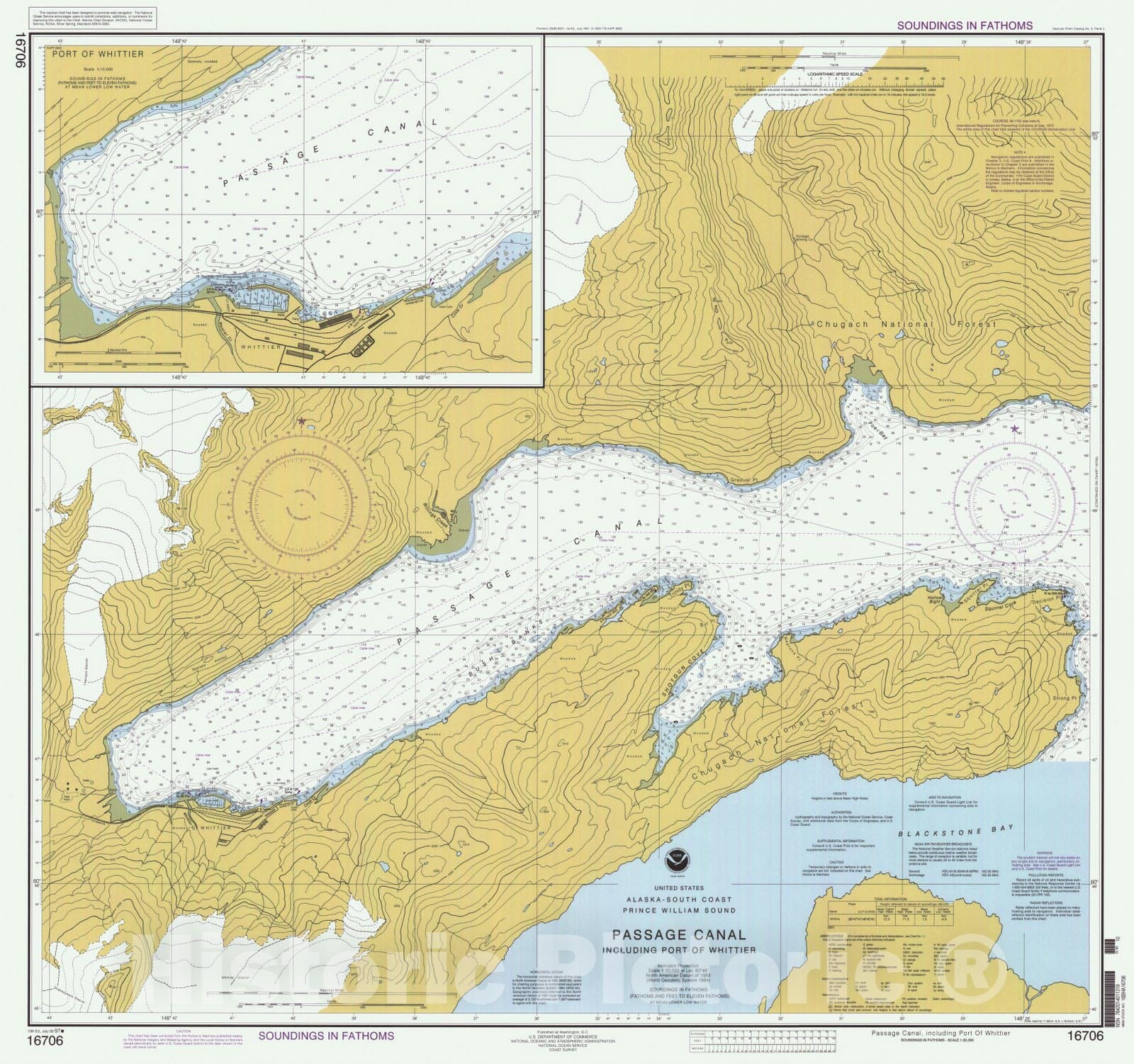 Historic Nautical Map - Passage Canal Including Port Of Whittier, AK, 1997 NOAA Chart - Vintage Wall Art