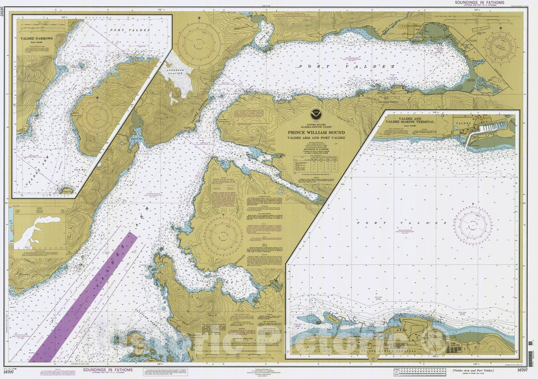 Historic Nautical Map - Valdez Arm And Port Valdez, AK, 1996 NOAA Chart - Vintage Wall Art