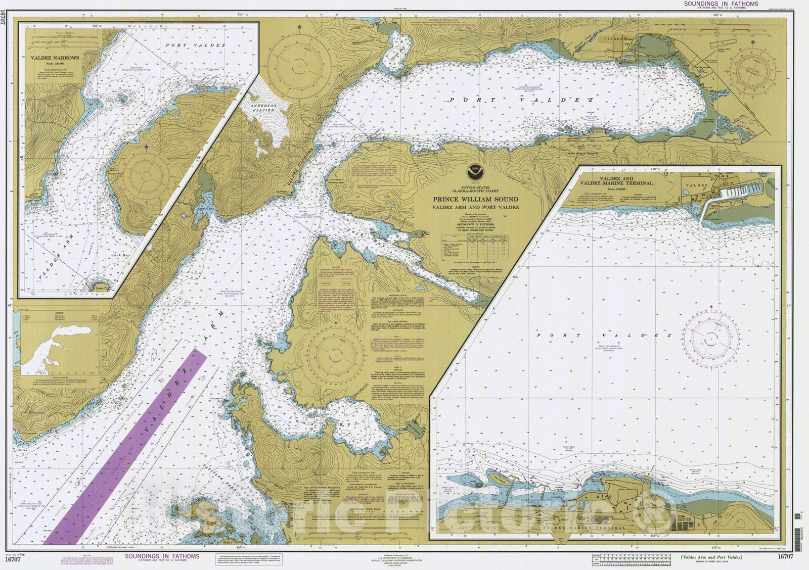 Historic Nautical Map - Valdez Arm And Port Valdez, AK, 1996 NOAA Chart - Vintage Wall Art