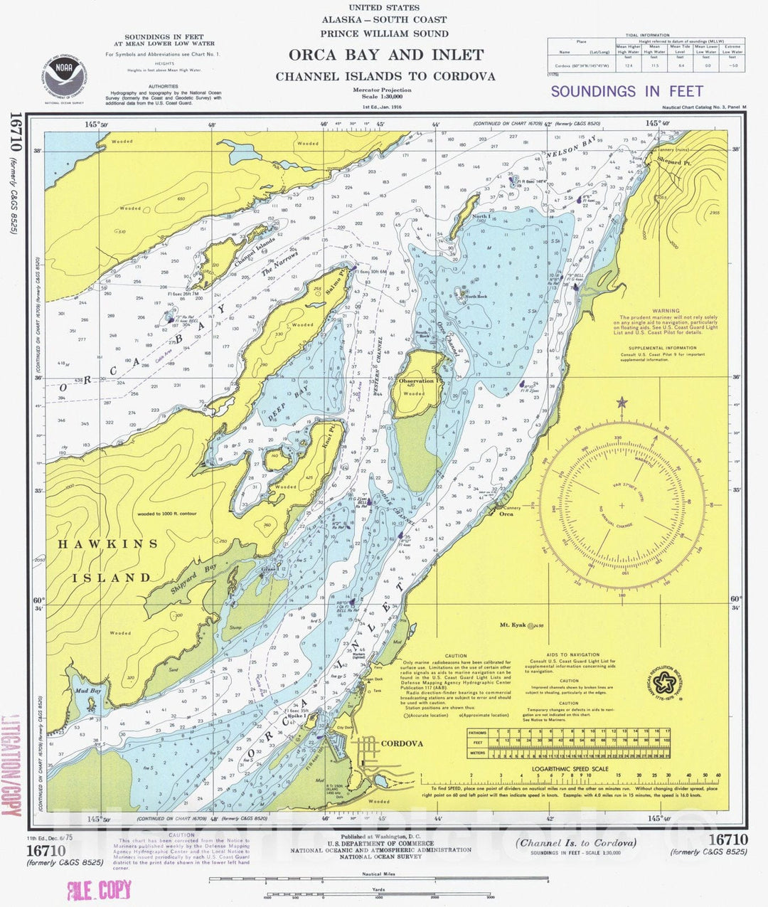 Historic Nautical Map - Channel Is To Cordova, AK, 1975 NOAA Chart - Vintage Wall Art