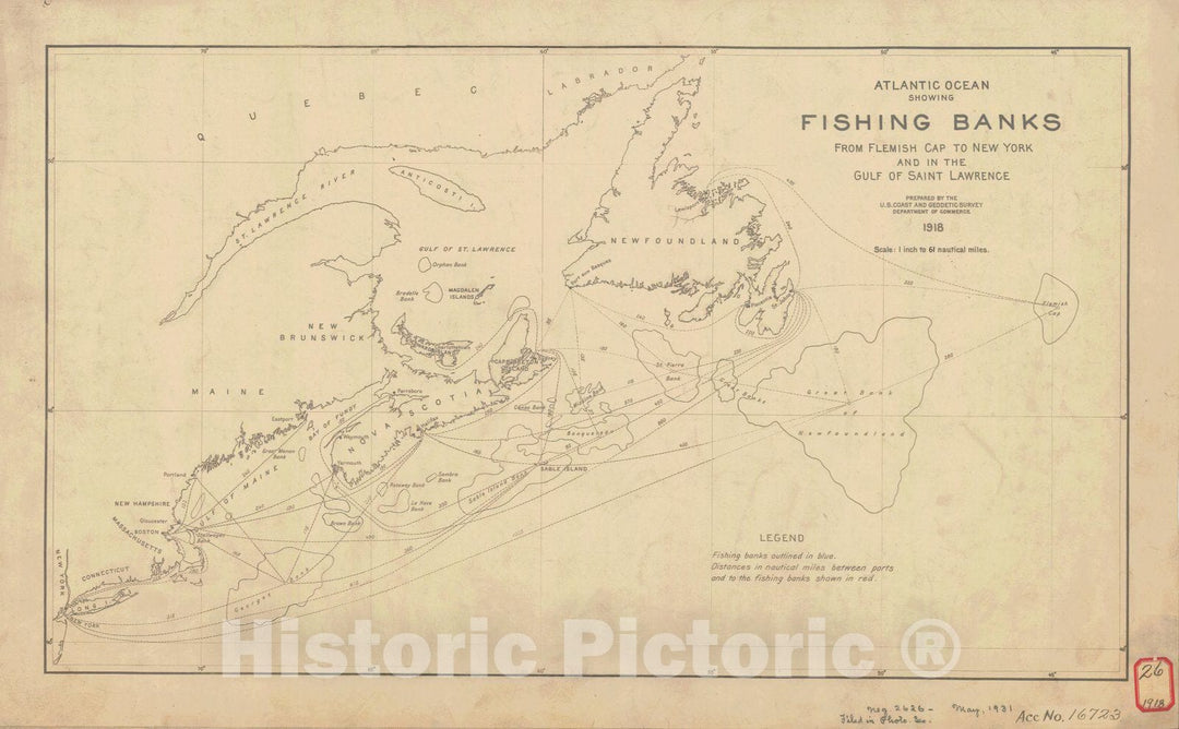 Historic Nautical Map - Fishing Banks, ME, CT, NY, NH, 1931 NOAA Chart - Vintage Wall Art