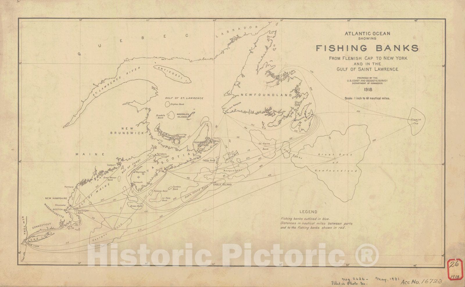 Historic Nautical Map - Fishing Banks, ME, CT, NY, NH, 1931 NOAA Chart - Vintage Wall Art