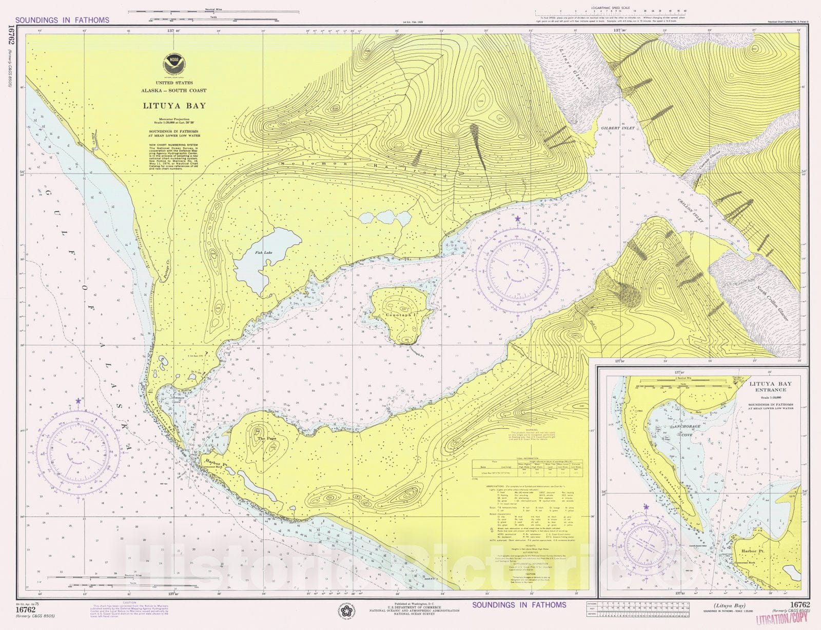 Historic Nautical Map - Lituya Bay, AK, 1975 NOAA Chart - Vintage Wall Art