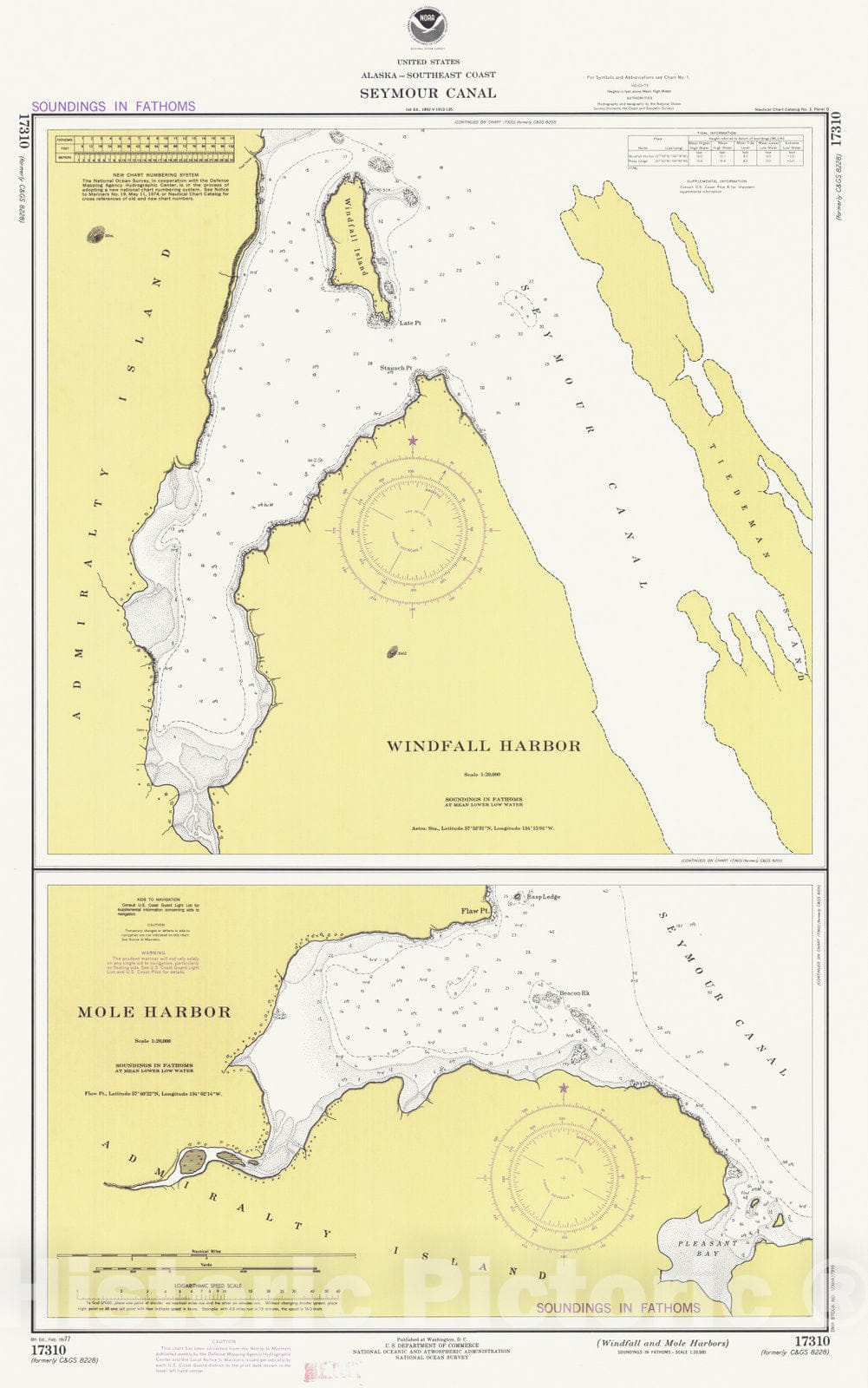 Historic Nautical Map - Windfall And Mole Harbors, AK, 1977 NOAA Chart - Vintage Wall Art